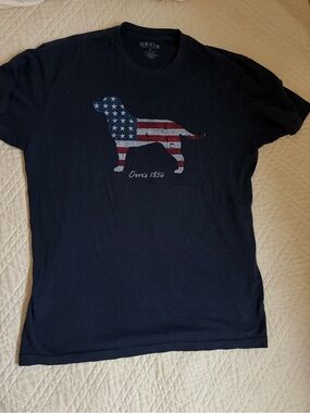 Orvis Navy T-Shirt with American Flag Dog Graphic